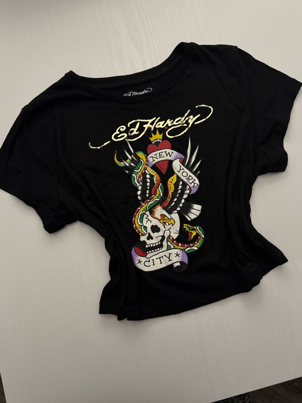 3/$20🛒 Ed Hardy Black Graphic Crop Top